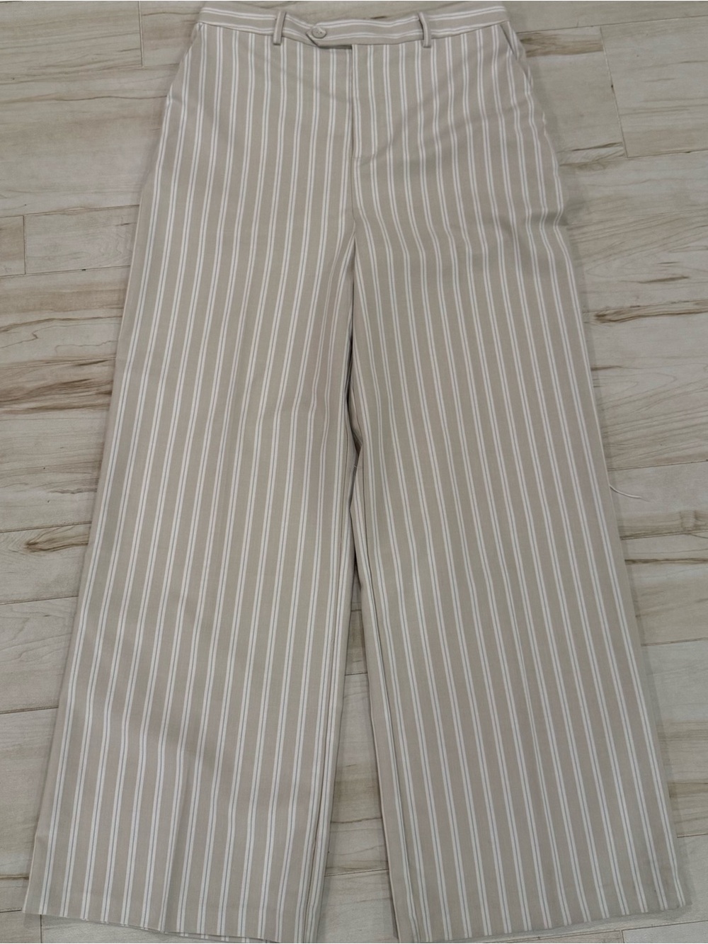 Coastal Chic Pinstripe Wide Leg Pants Beige Blue White NWT Size 12